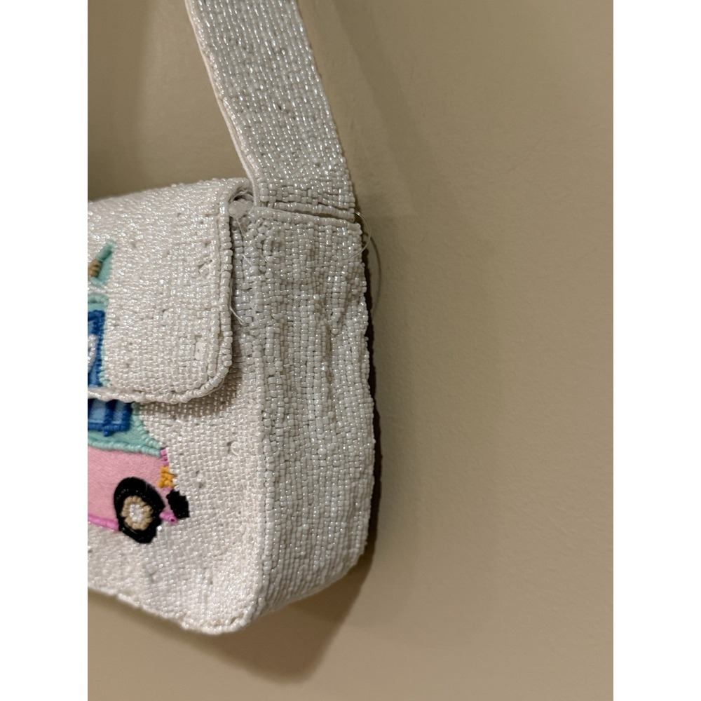 Sol & Mer White Beaded Embroidered Ice Cream Truck Small Shoulder Bag - Picture 2 of 4